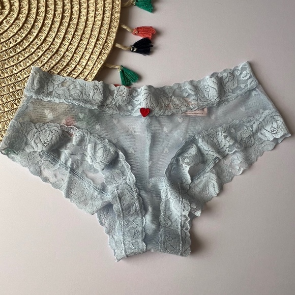 Victoria's Secret The Lacie Lace Heart Blooms Cheeky Panty Light Blue XS NEW - Picture 1 of 6
